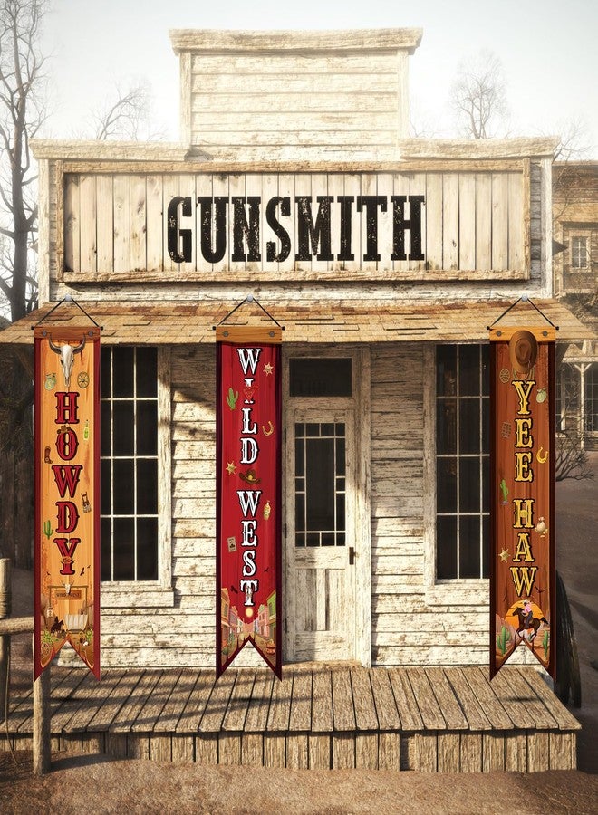 Chiisong 3 Western Party Decorations Cowboy Banners Wild West Hanging Decor Howdy Yes Haw Porch Sign Backdrops for Indoor Outdoor Cowboy Birthday Photo Props Wedding Party Supplies (Western) - Image 5